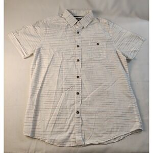 Max Mens Short Sleeve Button Down Shirt White Striped Cotton Regular Fit Size M